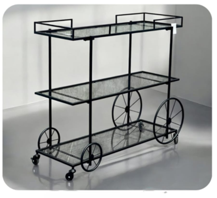 Food serving cart glass - black 90-100 cm