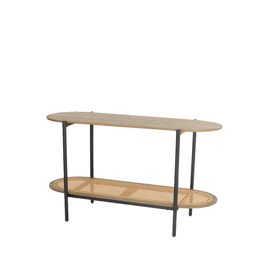 Console table two-tier wood rattan size 80*40*120 cm