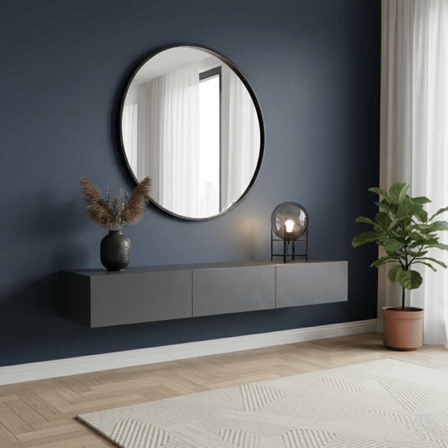 مرايا بإطار خشبي اسود دائري 90*90