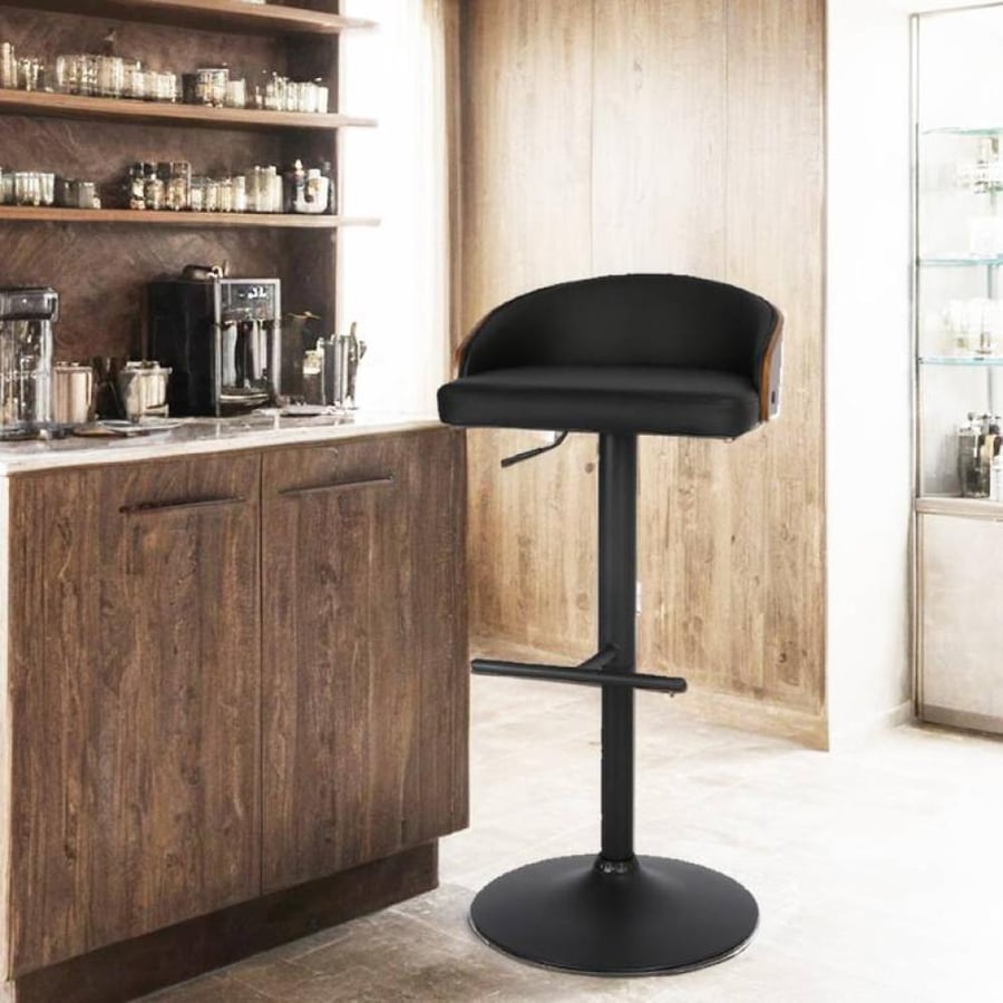 Black leather bar stool