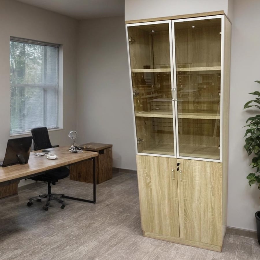 Office wooden cabinet, 2 glass doors