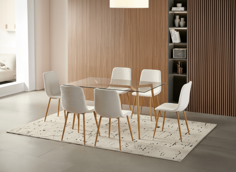 Dining table 6 chairs white transparent glass with beautiful design