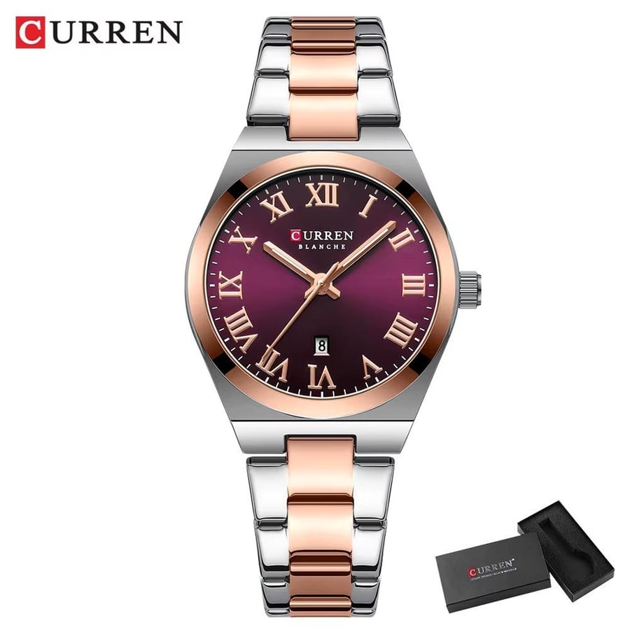 ساعات CURREN النسائية العصرية باللون الذهبي المقاوم للصدأ