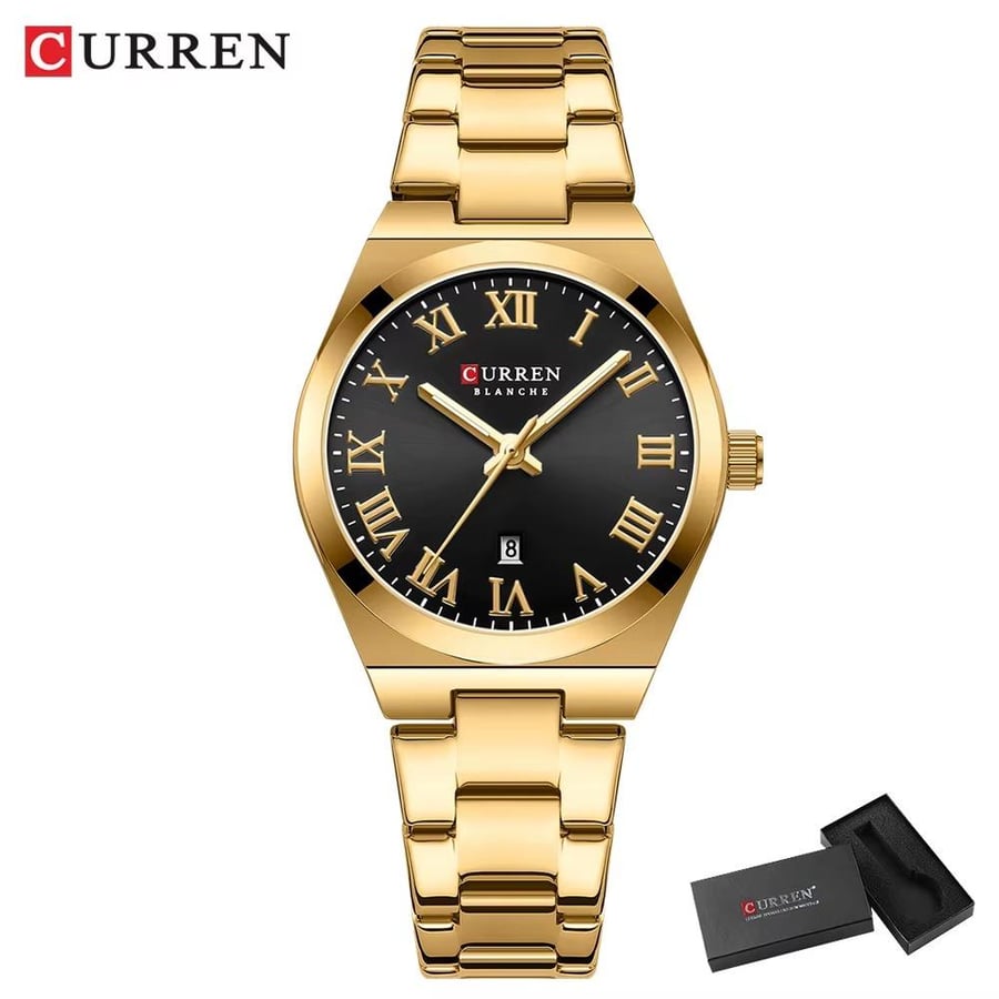 ساعات CURREN النسائية العصرية باللون الذهبي المقاوم للصدأ