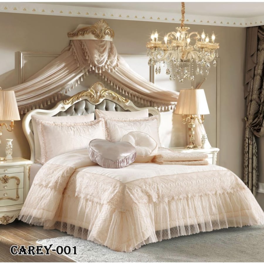 مفرش عرائس كاري 8 قطع 240x260 سم بخامة بوليستر 100% - طقم متكامل مع شرشف ومخدات وتكايات - جميل ومريح