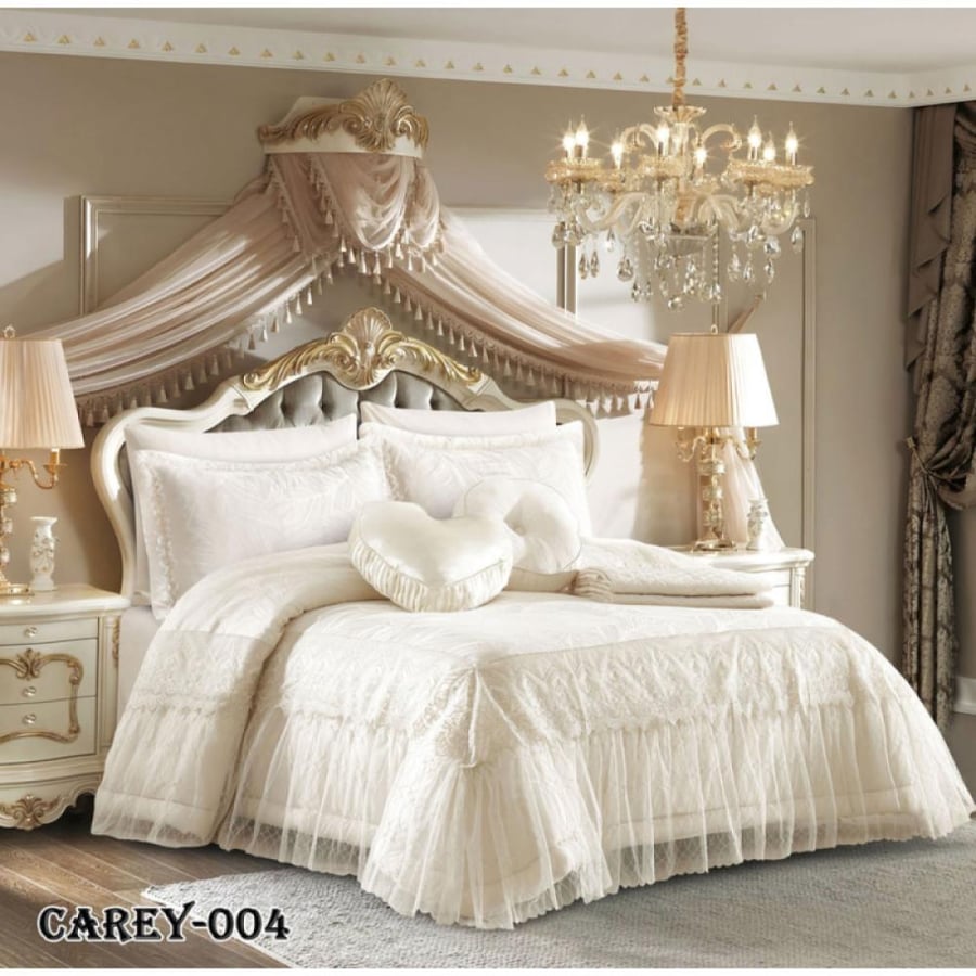 مفرش عرائس كاري 8 قطع 240x260 سم بخامة بوليستر 100% - طقم متكامل مع شرشف ومخدات وتكايات - جميل ومريح
