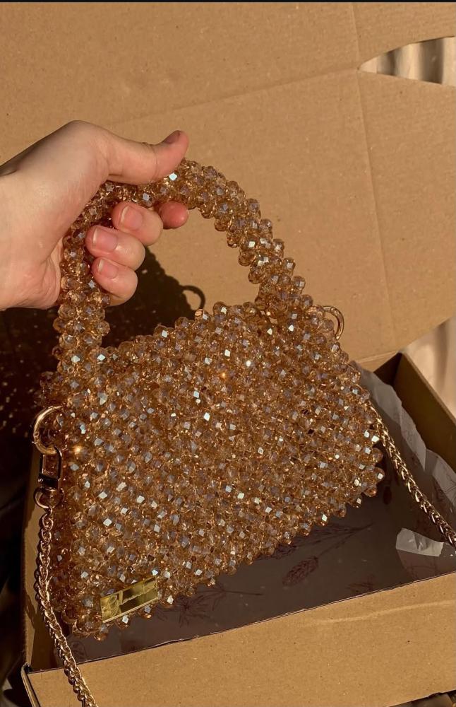 شنطه كريستال قزاز ذهبي كامل مع بطانه
