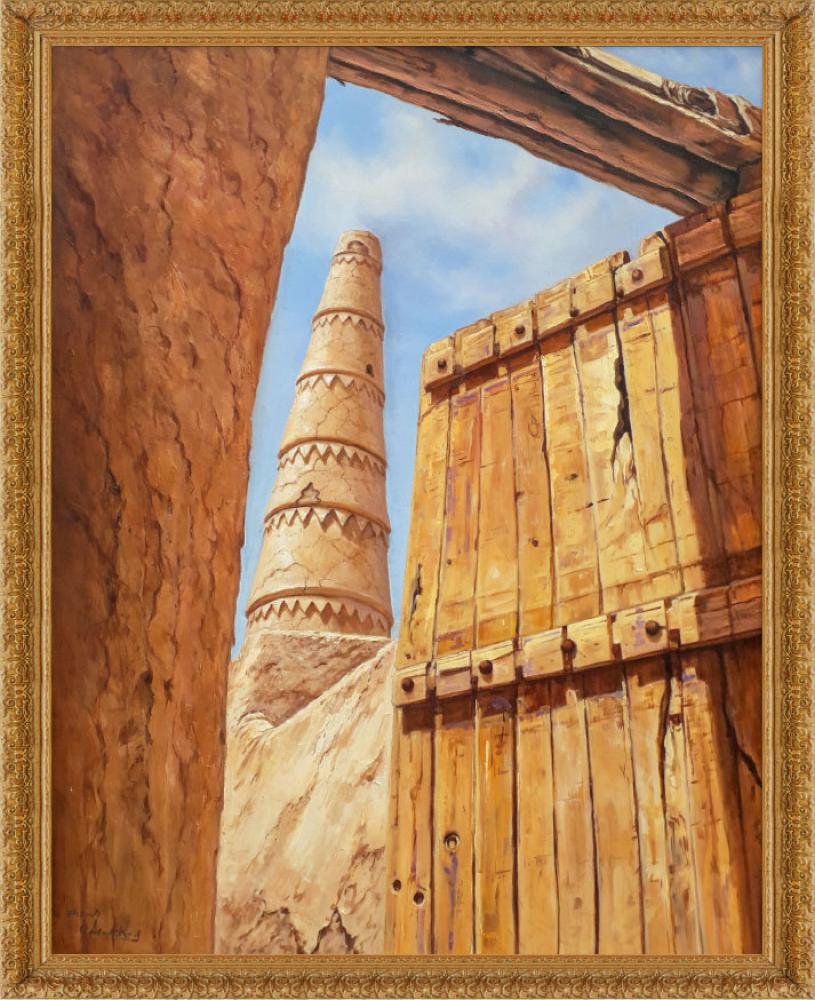 Mosque lighthouse overlooking in Rawdat Sudair 2 - oil painting size 90x110 cm