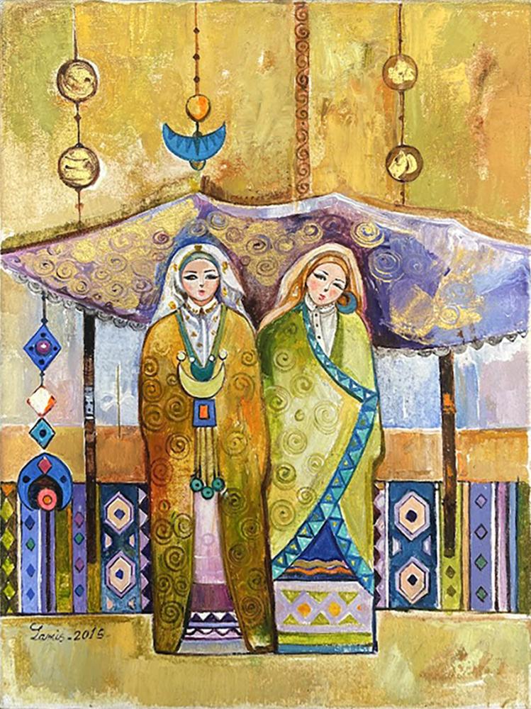 Artistic painting - Hijazi 17 - by the artist Lamees Al-Hamawi - painting size 40x30 cm