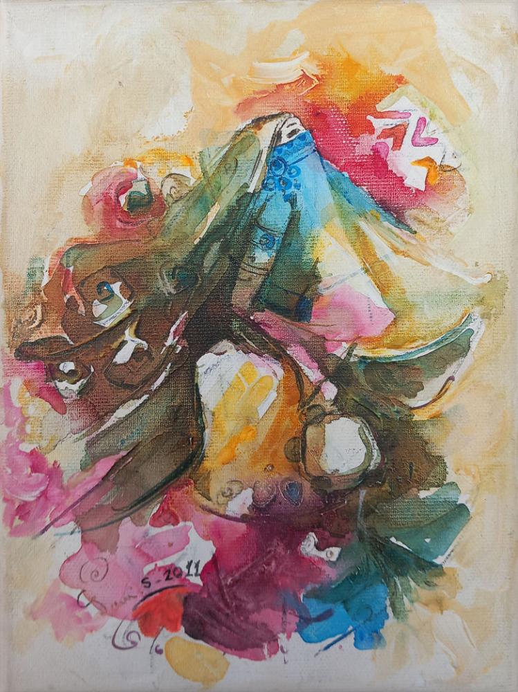 Artistic painting - Hijazi 9 - by artist Lamees Alhamawi - painting size 18x24 cm