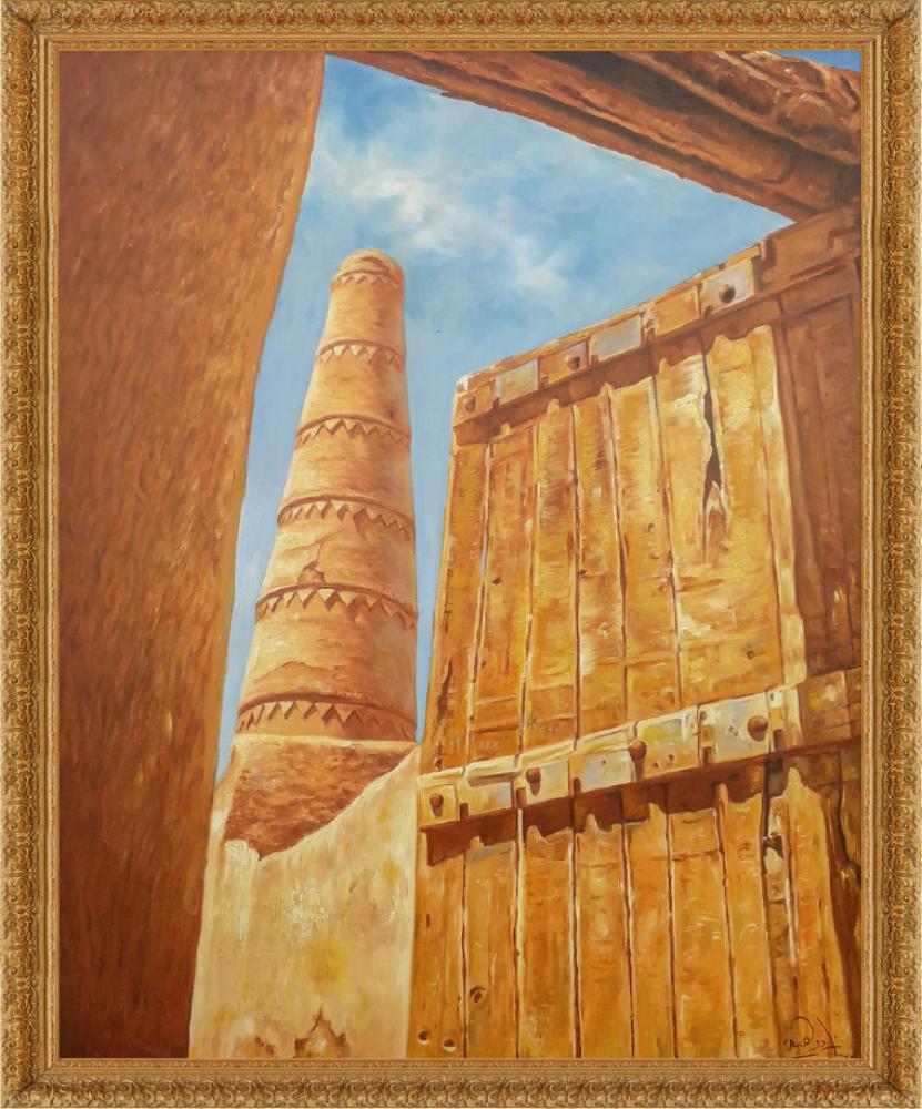 A mosque lighthouse overlooking in Al-Riyadh Al-Sadid 1 - oil painting size 80x100 cm