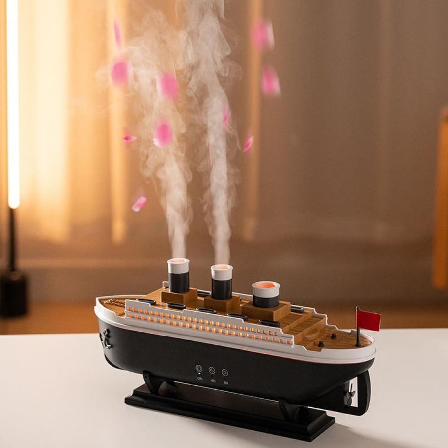 Aromatic diffuser or air humidifier with Titanic ship design – with lighting, timer, and remote control