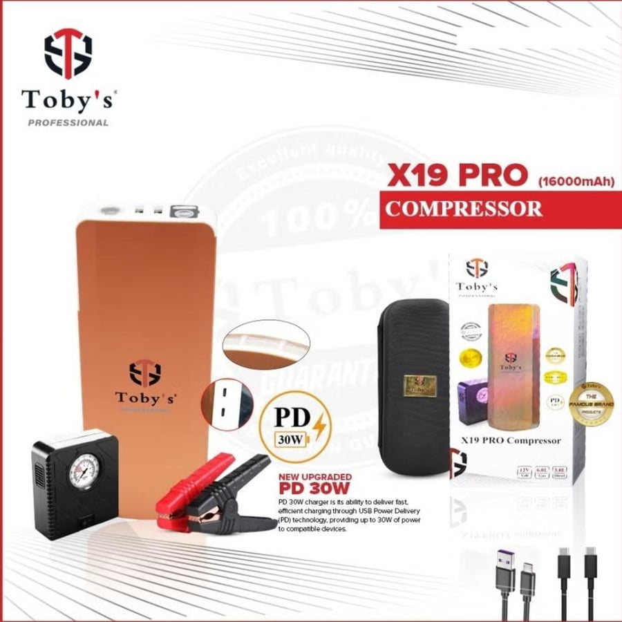جهاز تشغيل بطارية السيارة Toby's X19 PRO بقوة 1500A وسعة 16000mAh للبنزين 6.0L والديزل 3.0L.