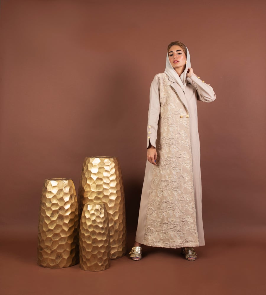 Beige Abaya with Gold Embellishment