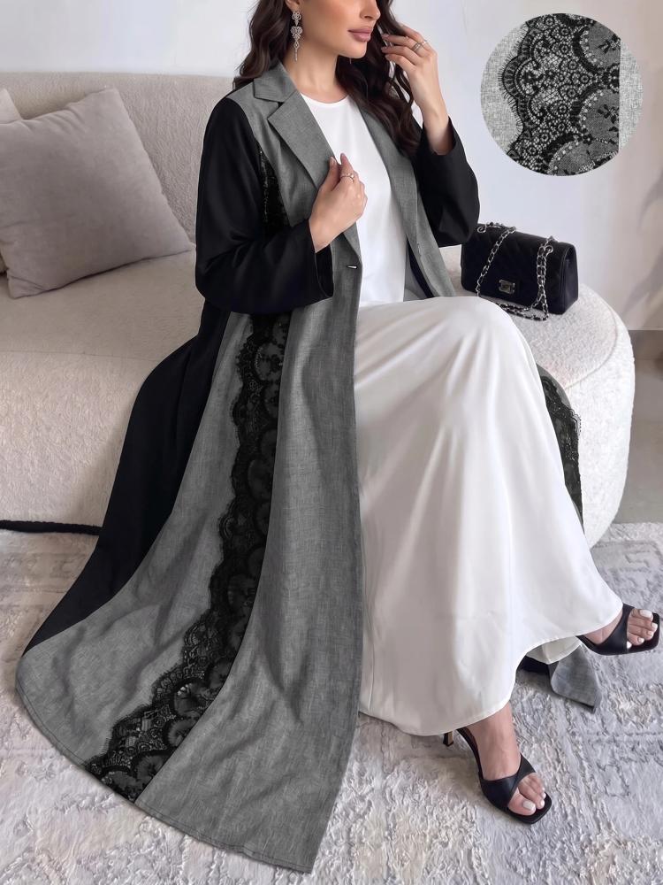 تونيك نسائي واسع مقاس كبير بتصميم ثنائي اللون وتطريز جانبي أنيق