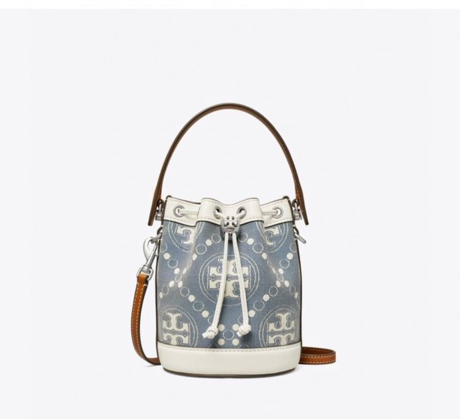 حقيبة توري بورش Mini T Monogram Denim Bucket