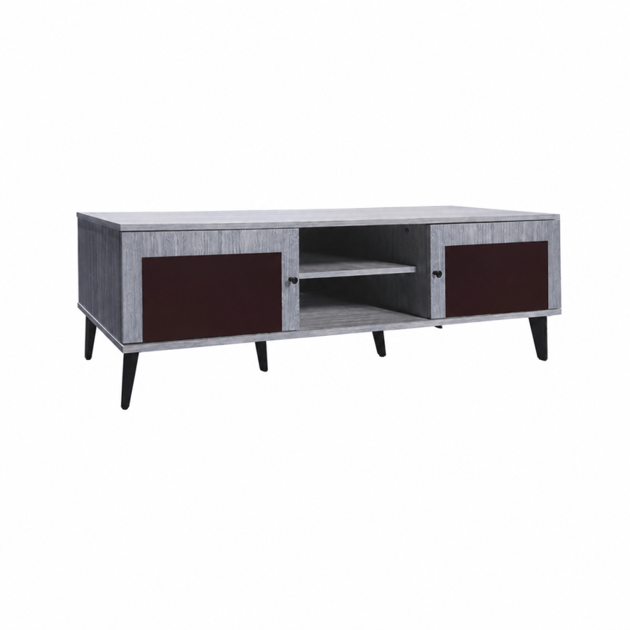 طاولة تلفزيون مودرن بخامة خشب MDF ومعدن رمادي وخشبي 45 × 160 × 40 سم
