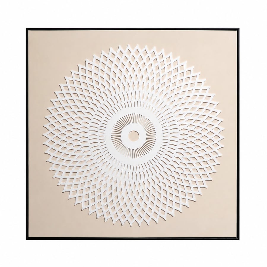 لوحة جدارية فاخر بخامة خشب MDF أبيض وبيج 100 × 100 سم