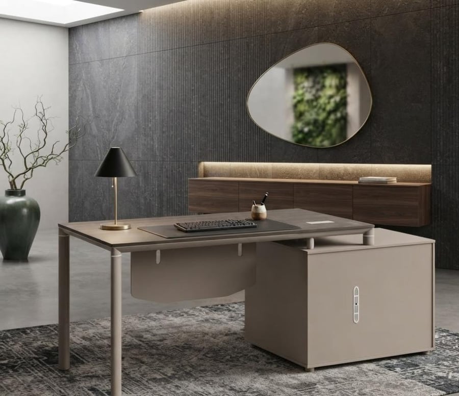 مكتب مودرن بخامة خشب MDF ومعدن بيج وخشبي 180 × 80 × 75 سم
