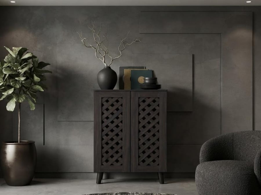 دولاب متين بخامة خشب MDF بني خشبي وخشبي 60 × 34 × 91 سم
