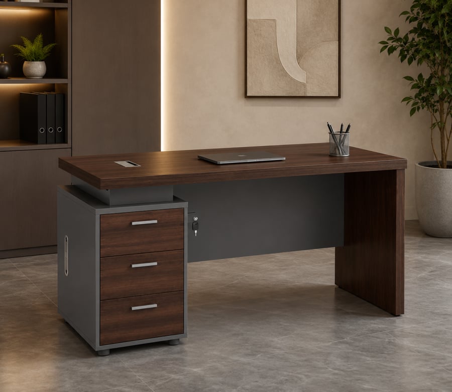 مكتب ديكوري بخامة خشب MDF رمادي وبني 140 × 70 × 75 سم