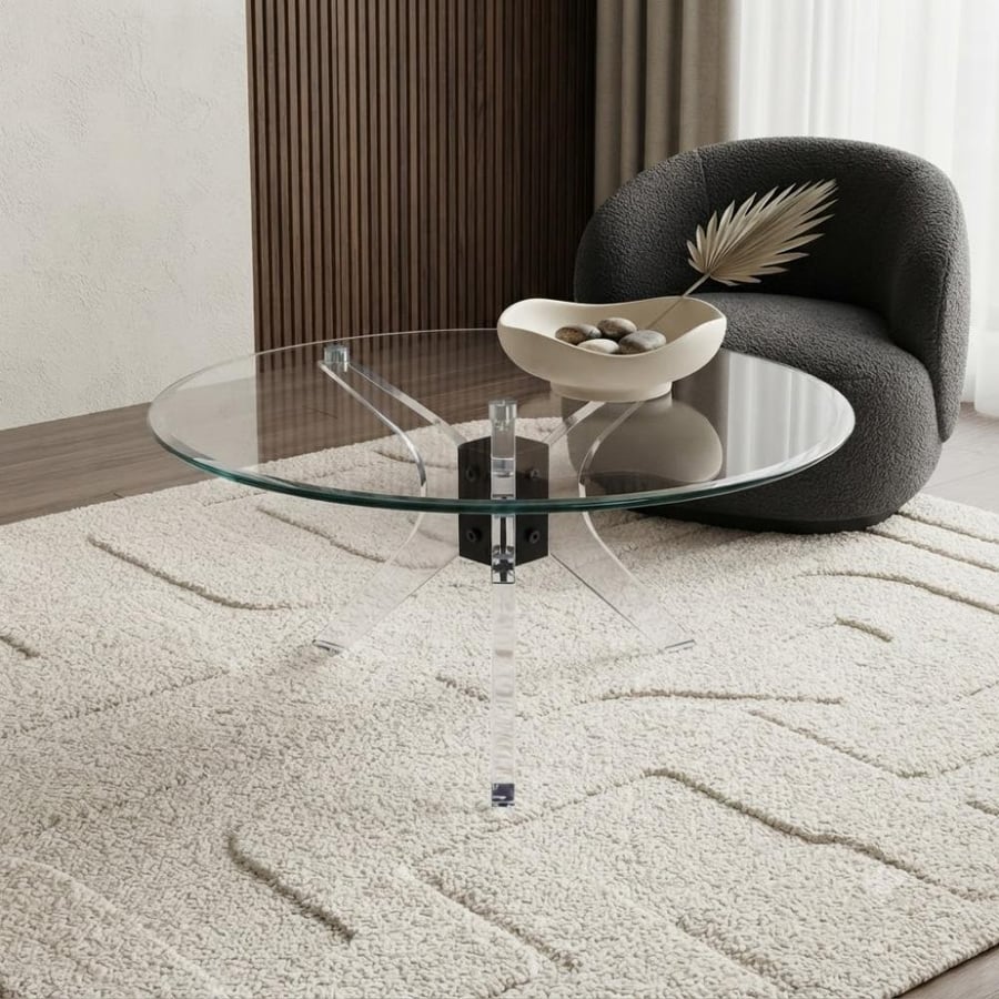 طاولة ضيافة متين بخامة معدن وزجاج أسود وذهبي 80 × 80 × 45 سم