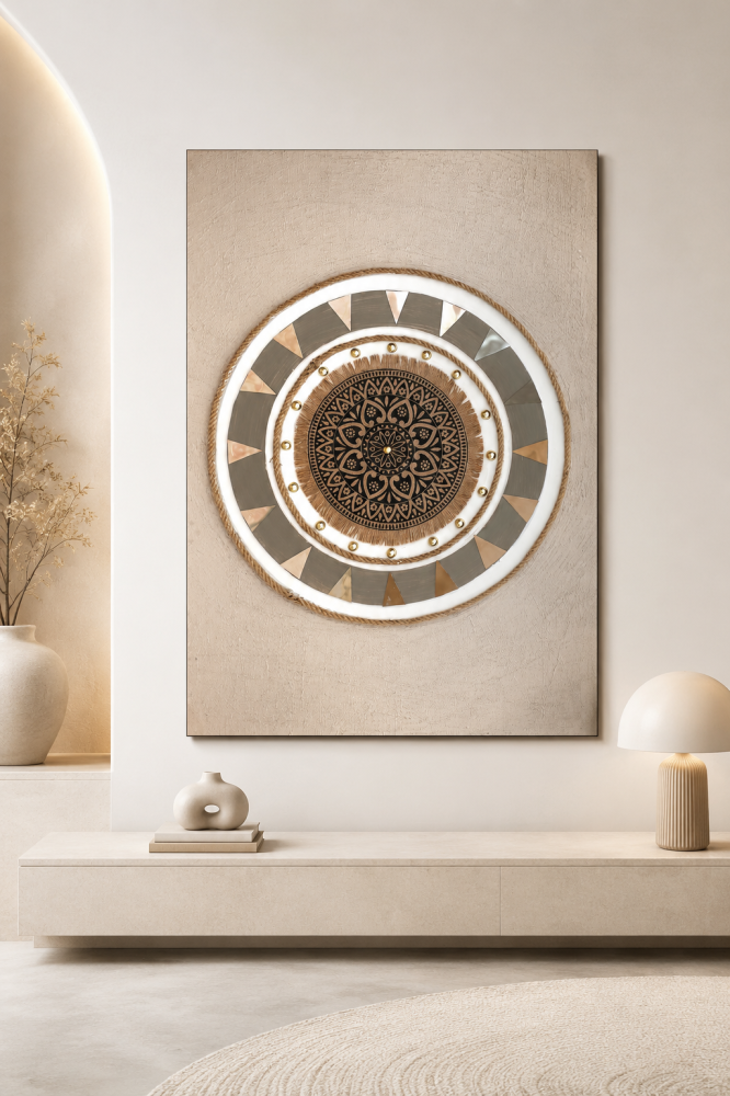 لوحة جدارية ديكوري بخامة خشب MDF ومعدن أسود وأبيض 80 × 120 سم