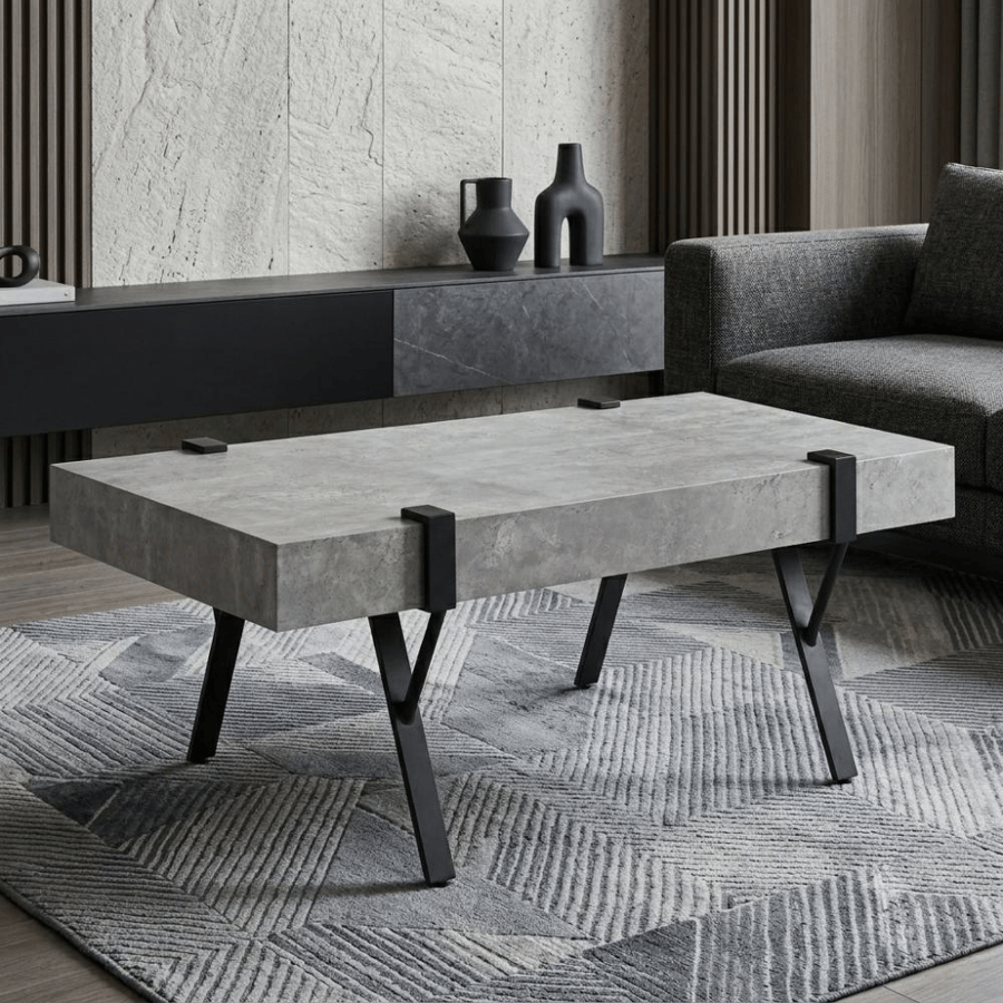 طاولة ضيافة فخم بخامة خشب MDF ومعدن ورخام أسود وأبيض 60 × 110 × 44 سم