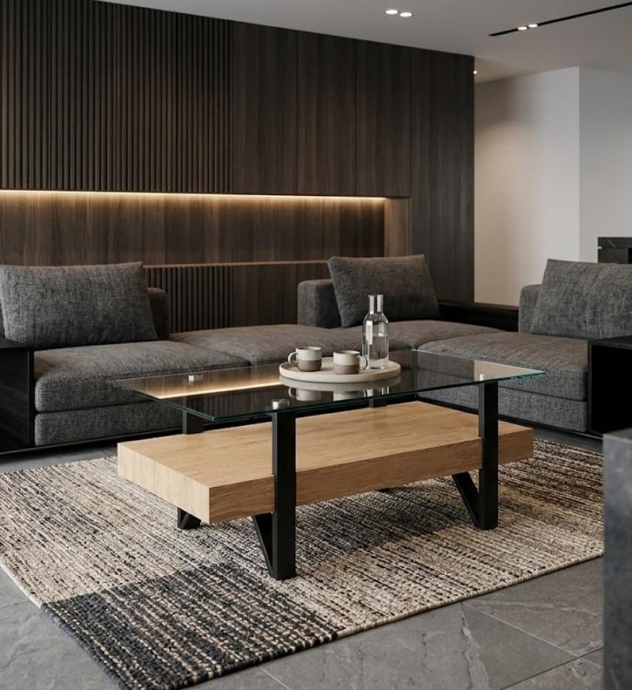 طاولة ضيافة فاخر بخامة خشب MDF ومعدن وزجاج أسود وأبيض 60 × 110 × 42.5 سم