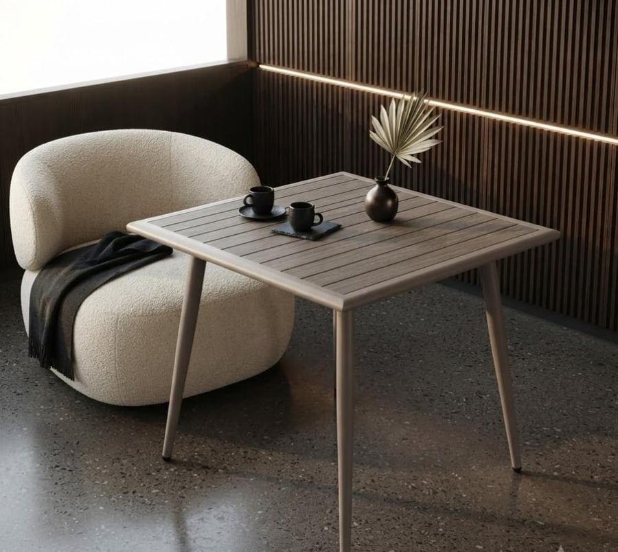 طاولة طعام متين بخامة خشب MDF ومعدن بني وخشبي 80 × 80 × 75 سم