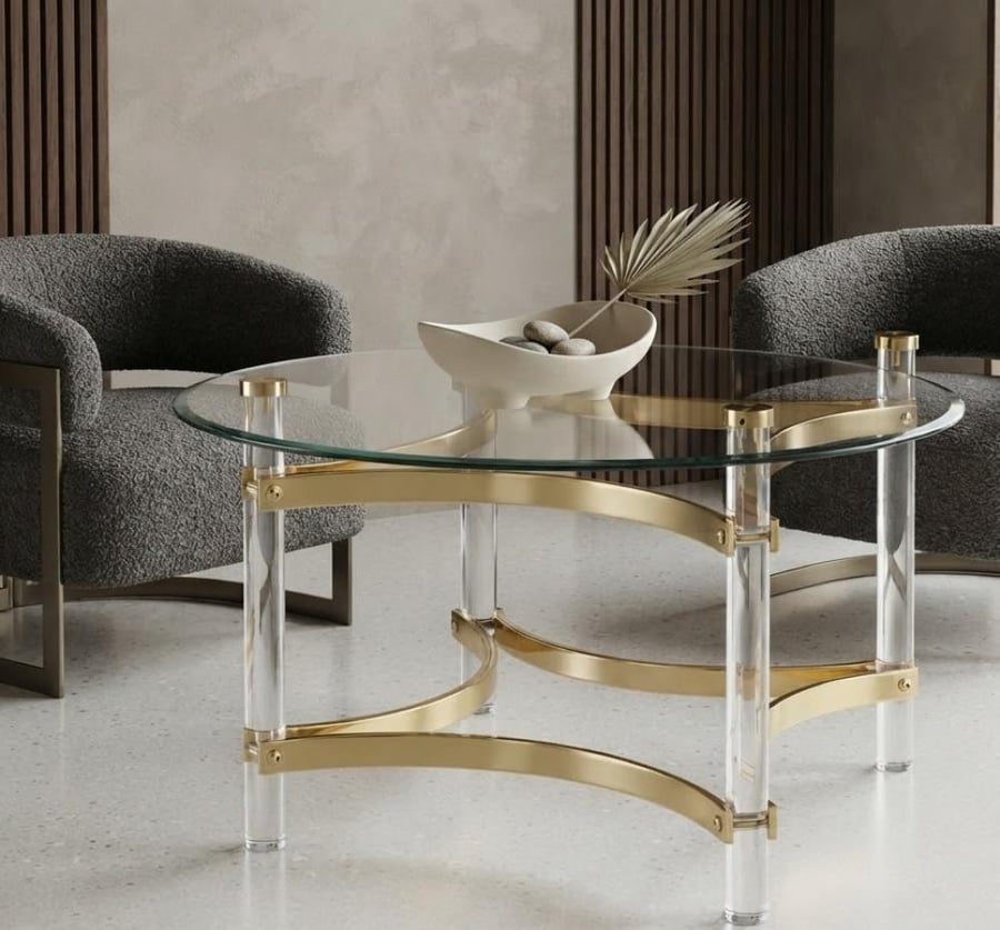 طاولة ضيافة أنيق بخامة زجاج ذهبي 90 × 90 × 45 سم