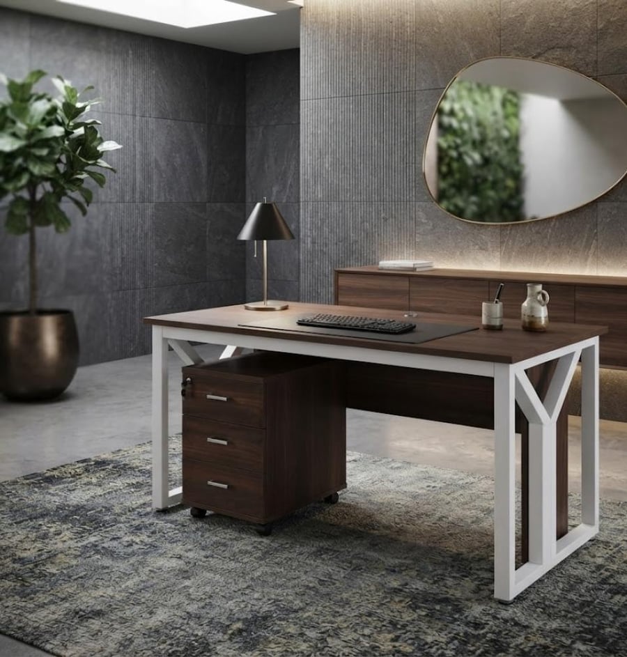 مكتب متناسق بخامة خشب MDF أبيض وخشبي 140 × 70 × 75 سم