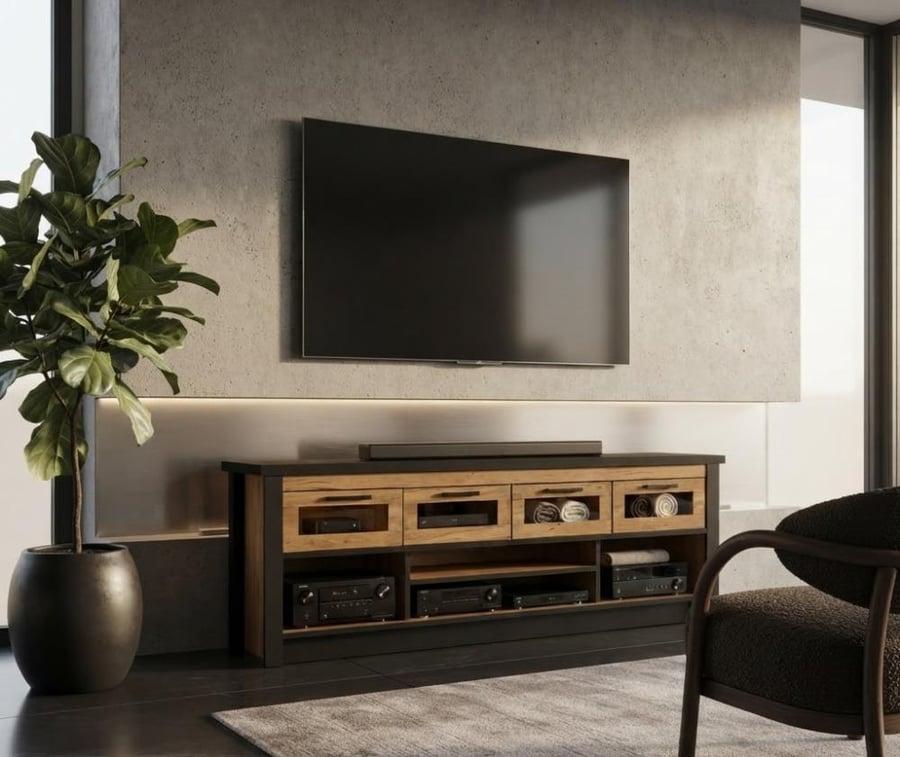 طاولة تلفاز خشبي بخامة خشب MDF ومعدن أسود وبني خشبي 180 × 40 × 50 سم