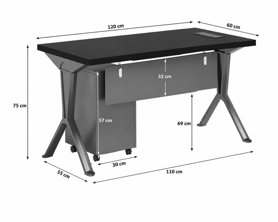 مكتب فاخر بخامة خشب MDF ومعدن أسود ورمادي 120 × 60 × 75 سم