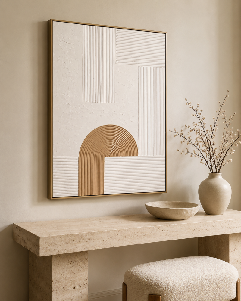 لوحة جدارية مرتب بخامة خشب MDF أبيض وبيج 100 × 150 سم