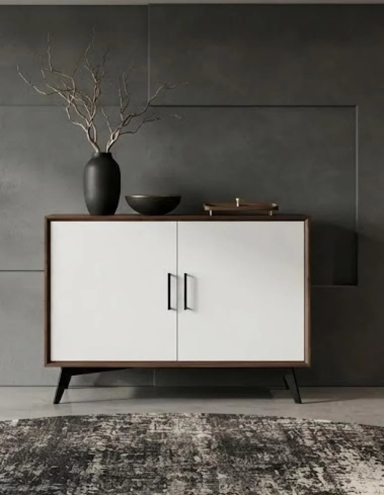 جزامة صغيرة مودرن بخامة خشب MDF أبيض وبني 80 × 35 × 95 سم
