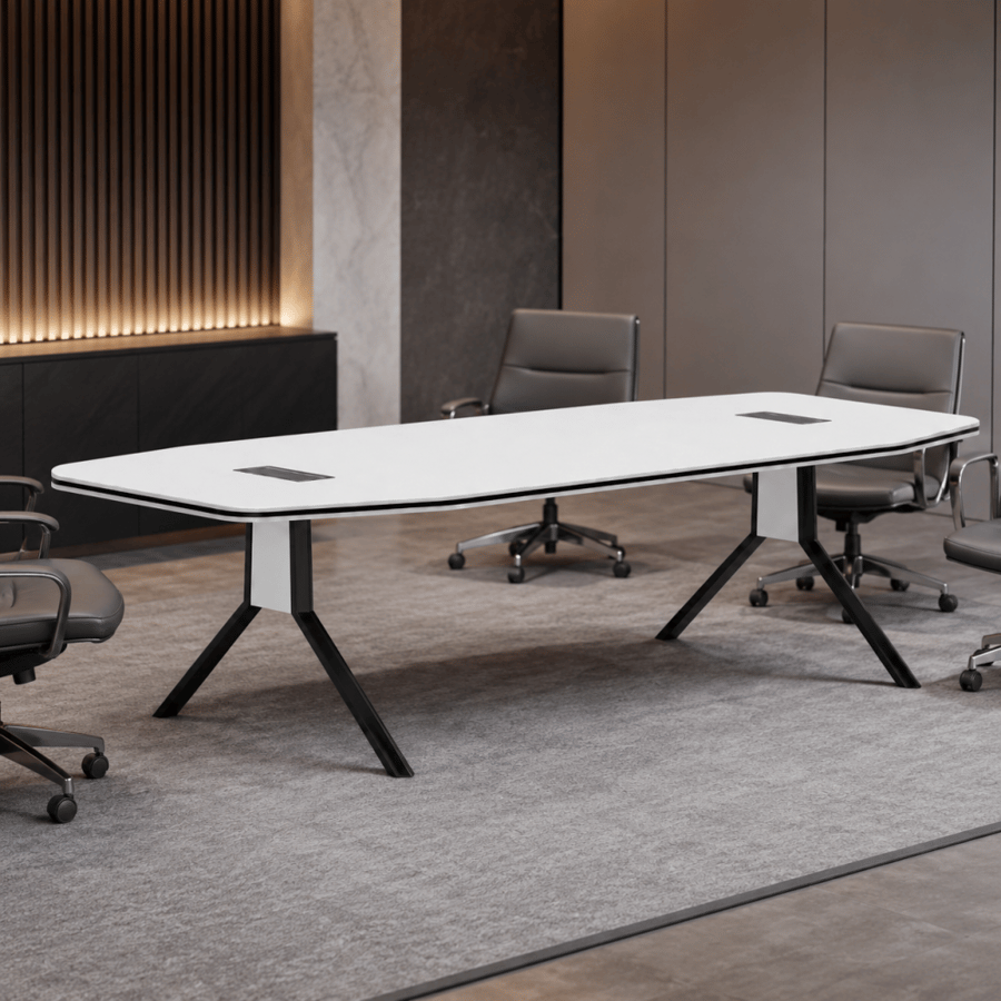 مكتب مريح بخامة خشب MDF ومعدن أسود وأبيض 200 × 100 × 75 سم