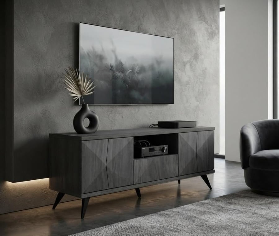 طاولة تلفزيون بخزانة بخامة خشب MDF ومعدن رمادي 140 × 40 × 44.5 سم