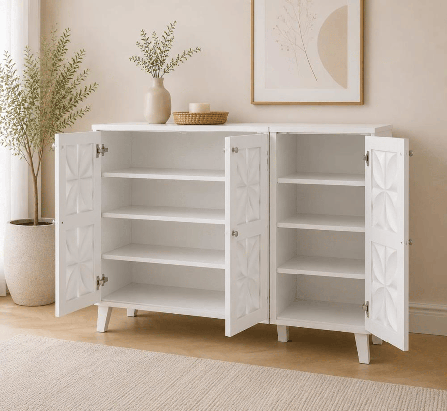 دولاب انسيابي بخامة خشب MDF أبيض وخشبي 120 × 34 × 95 سم