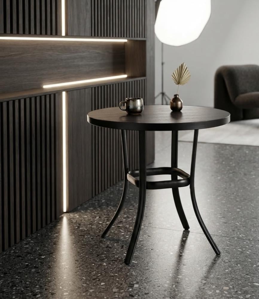 طاولة طعام هادئ بخامة خشب MDF ومعدن أسود وخشبي 80 × 80 × 75 سم