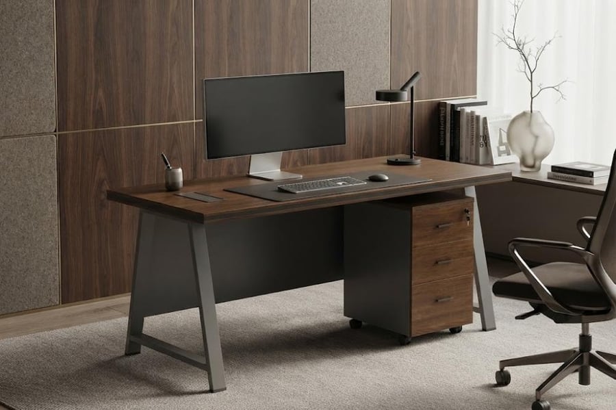 مكتب عملي بخامة خشب MDF ومعدن رمادي وخشبي 2 قطع 100 × 50 × 75 سم