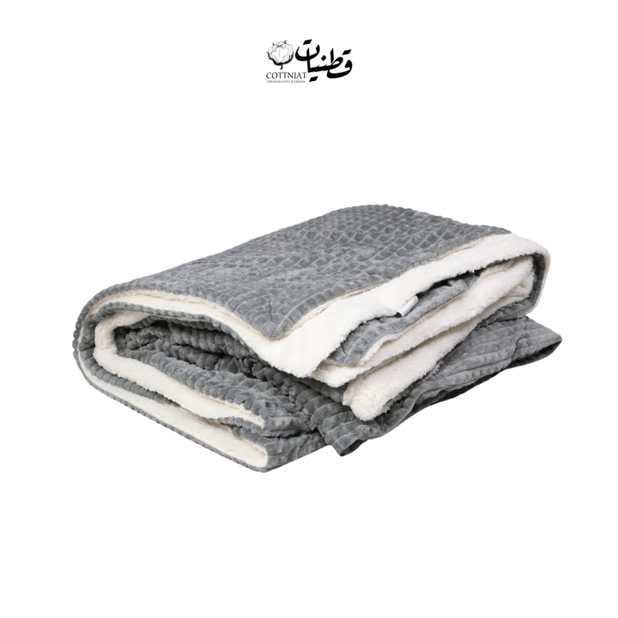 بطانية مخمل و فرو رمادي