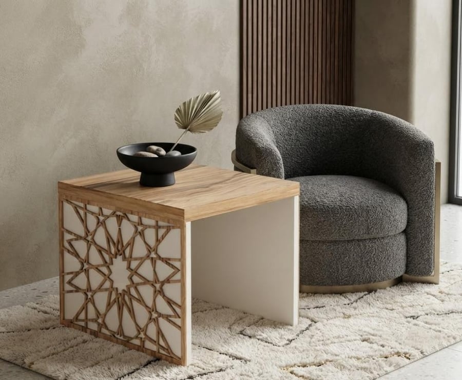 طاولة ضيافة واسع بخامة خشب MDF أوف وايت وخشبي 60 × 60 × 45 سم