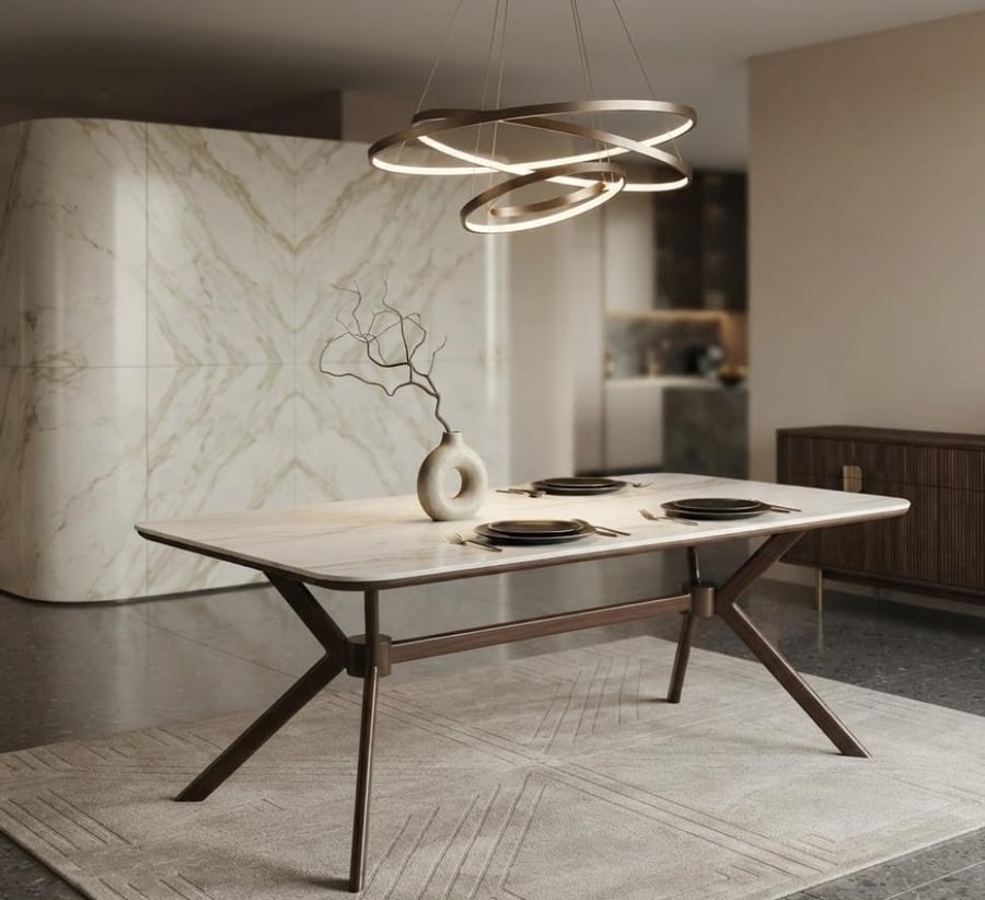 طاولة طعام مرتب بخامة معدن وسيراميك بنى مواصفات المنتج: الخام 90 × 150 × 75 سم