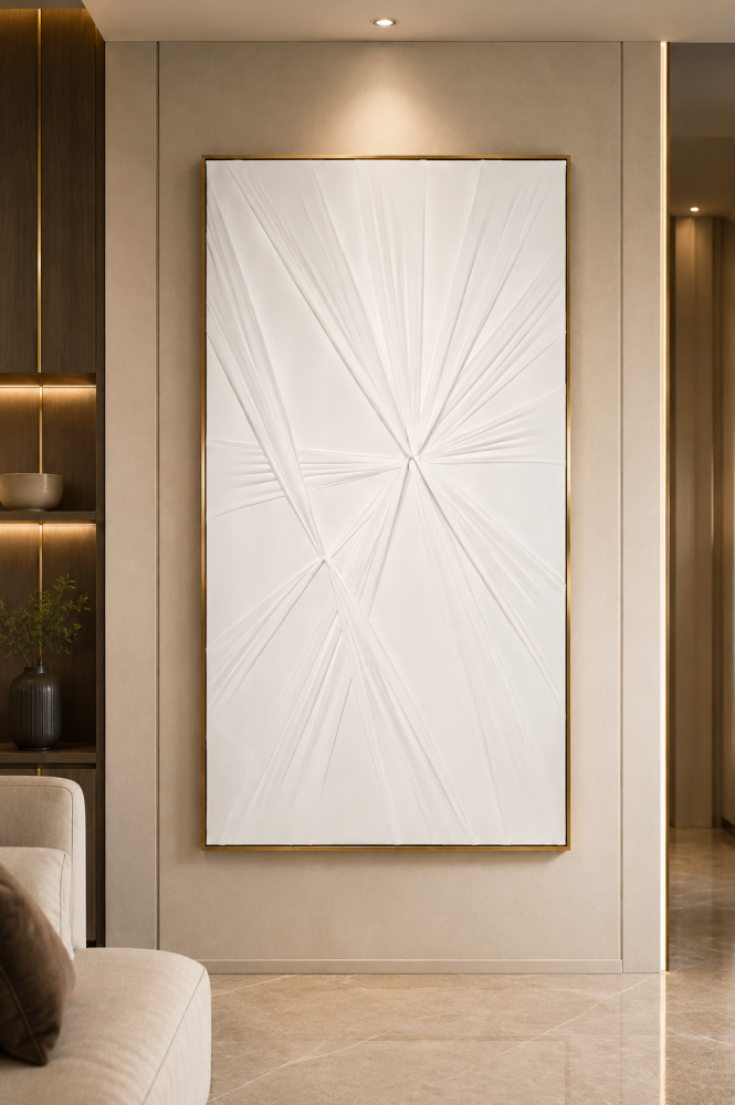 لوحة جدارية راقي بخامة خشب MDF أبيض وذهبي 80 × 120 سم