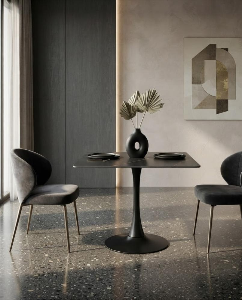 طاولة طعام متناسق بخامة معدن وسيراميك أسود 70 × 70 × 75 سم