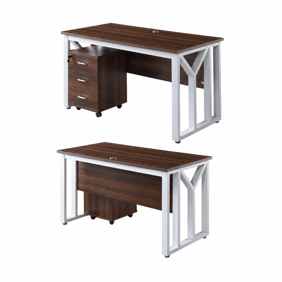 مكتب واسع بخامة خشب MDF أبيض وخشبي 160 × 80 × 75 سم