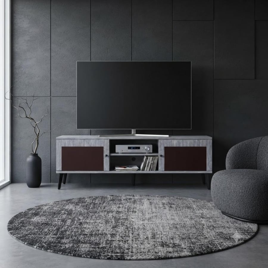 طاولة تلفزيون مودرن بخامة خشب MDF ومعدن رمادي وخشبي 45 × 160 × 40 سم