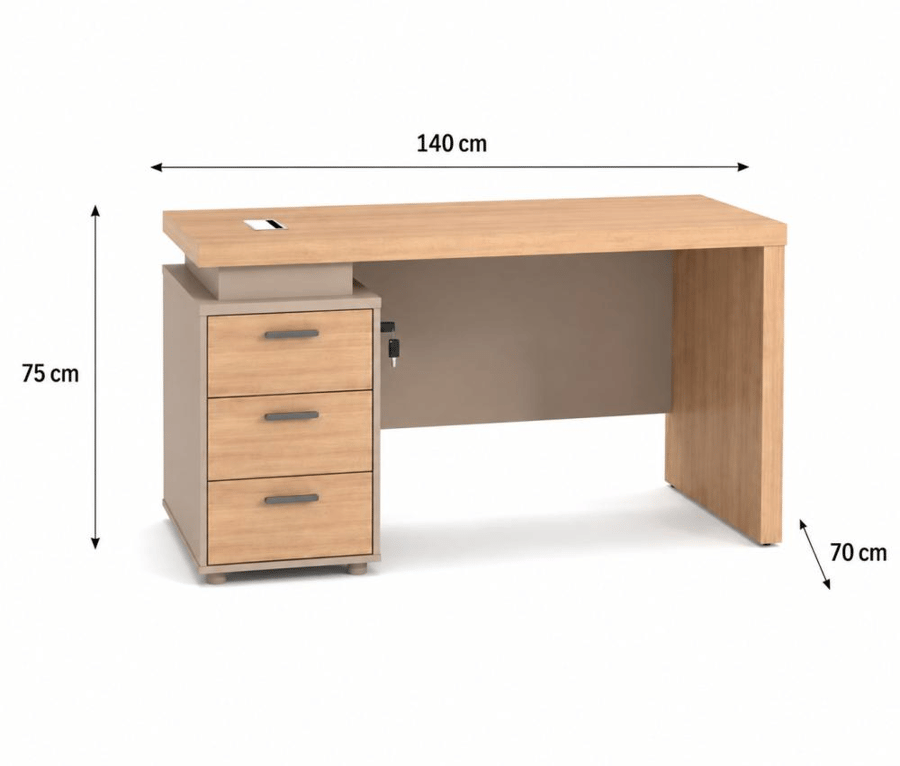 مكتب واسع بخامة خشب MDF رمادي وخشبي 140 × 70 × 75 سم