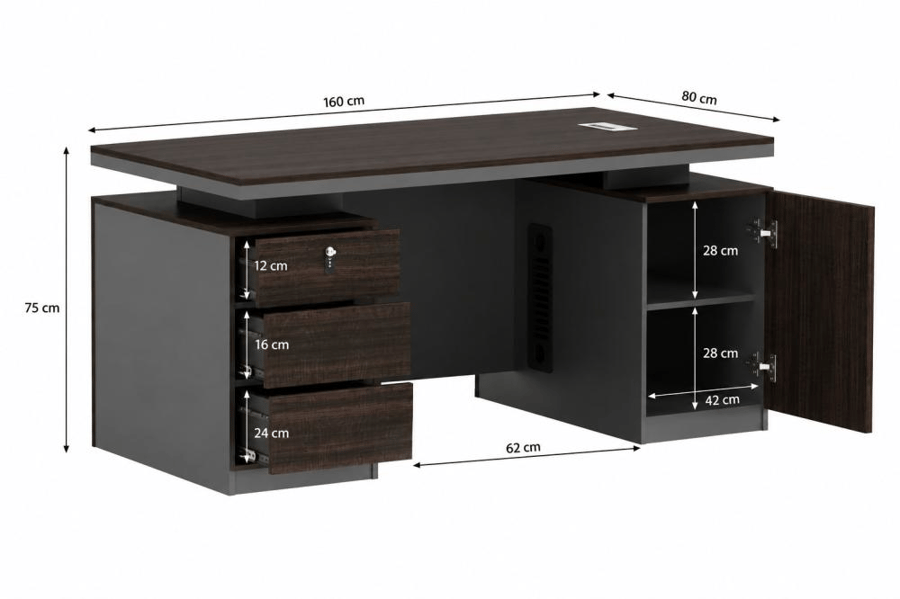 مكتب مميز بخامة خشب MDF رمادي وبني 160 × 80 × 75 سم